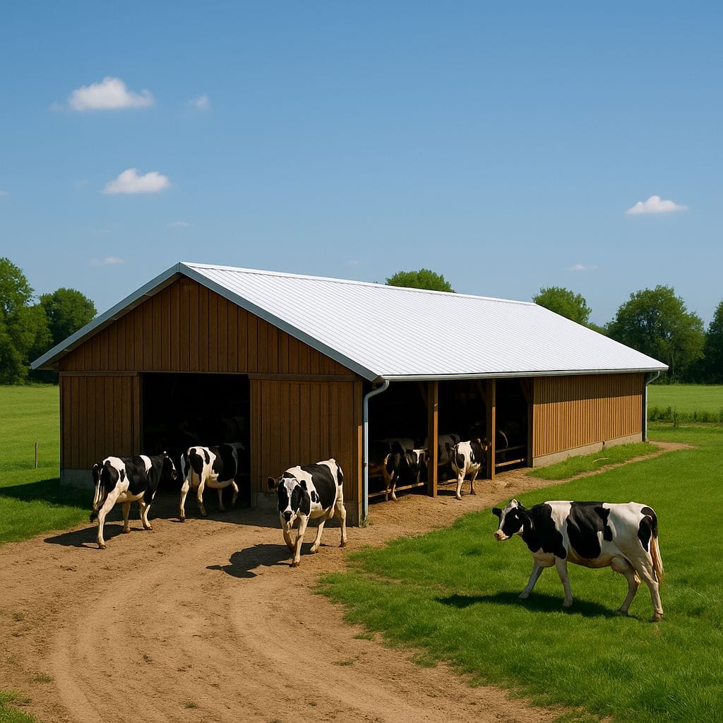 pokrycie dachu obory powłoką chłodzącą PDRC jest elementem zrównoważonego rozwoju.