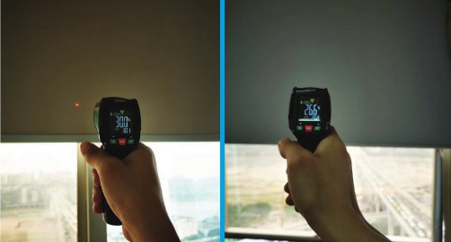 temperatura standardowej rolety vs rolety wykonanej z tkaniny chłodzącej