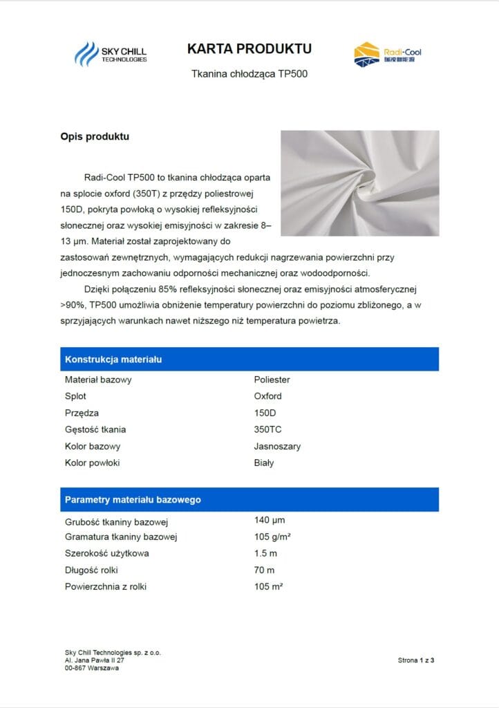 Tkanina chłodząca Radi-Cool TP500